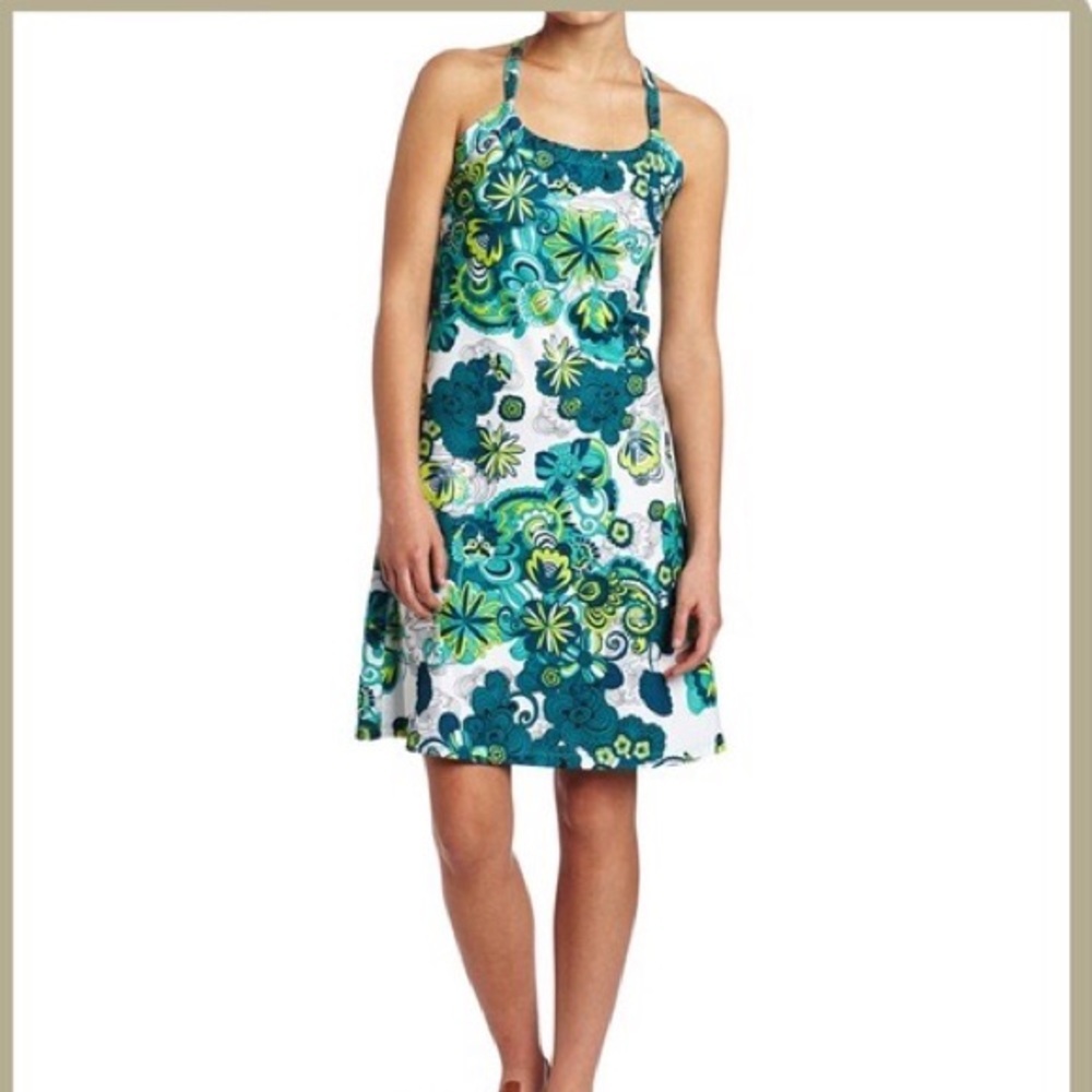 PrAna Quinn Dress in Lake Flower Power Pattern Built In Bra M